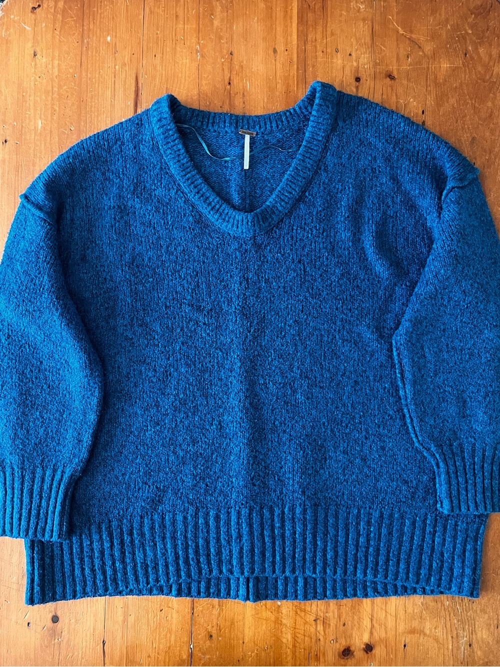 Free People Long Sleeve Scoop Neck Brookside Tunic Sweater in Halcyon Blue